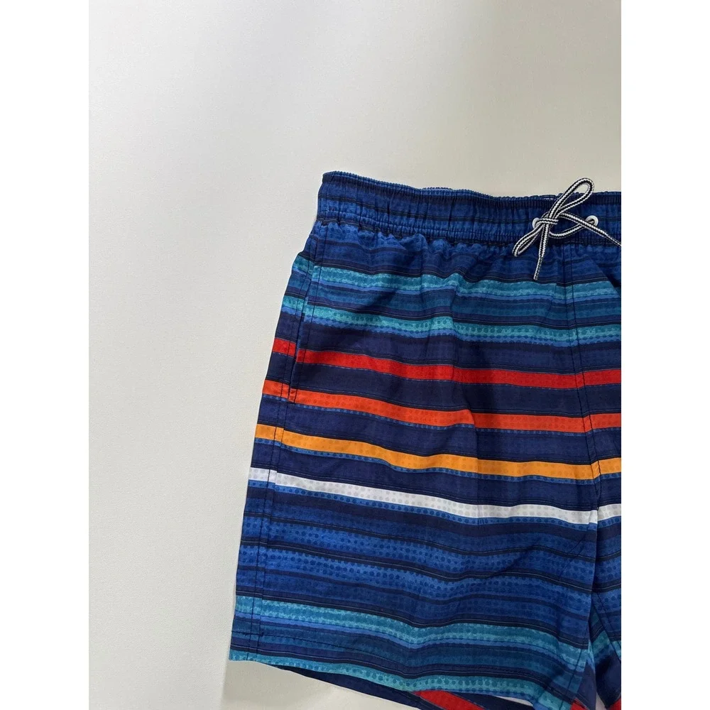 Speedo Mens XL Swim Trunks Blue Striped Board Shorts Mesh Liner 7784576